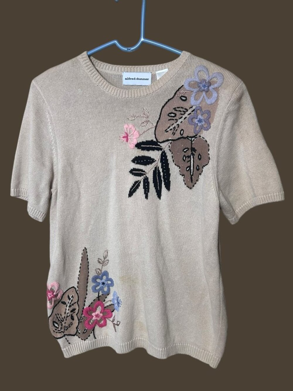 Vintage 90s Alfred Dunner Women’s S Embroidered Floral Sweater Ramie Cotton